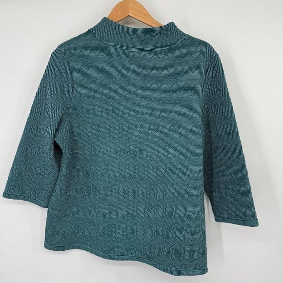 Chicos 2 Weekends Womens Turquoise Textured Knit top shirt Size large 3/4 sleeve - Picture 9 of 10